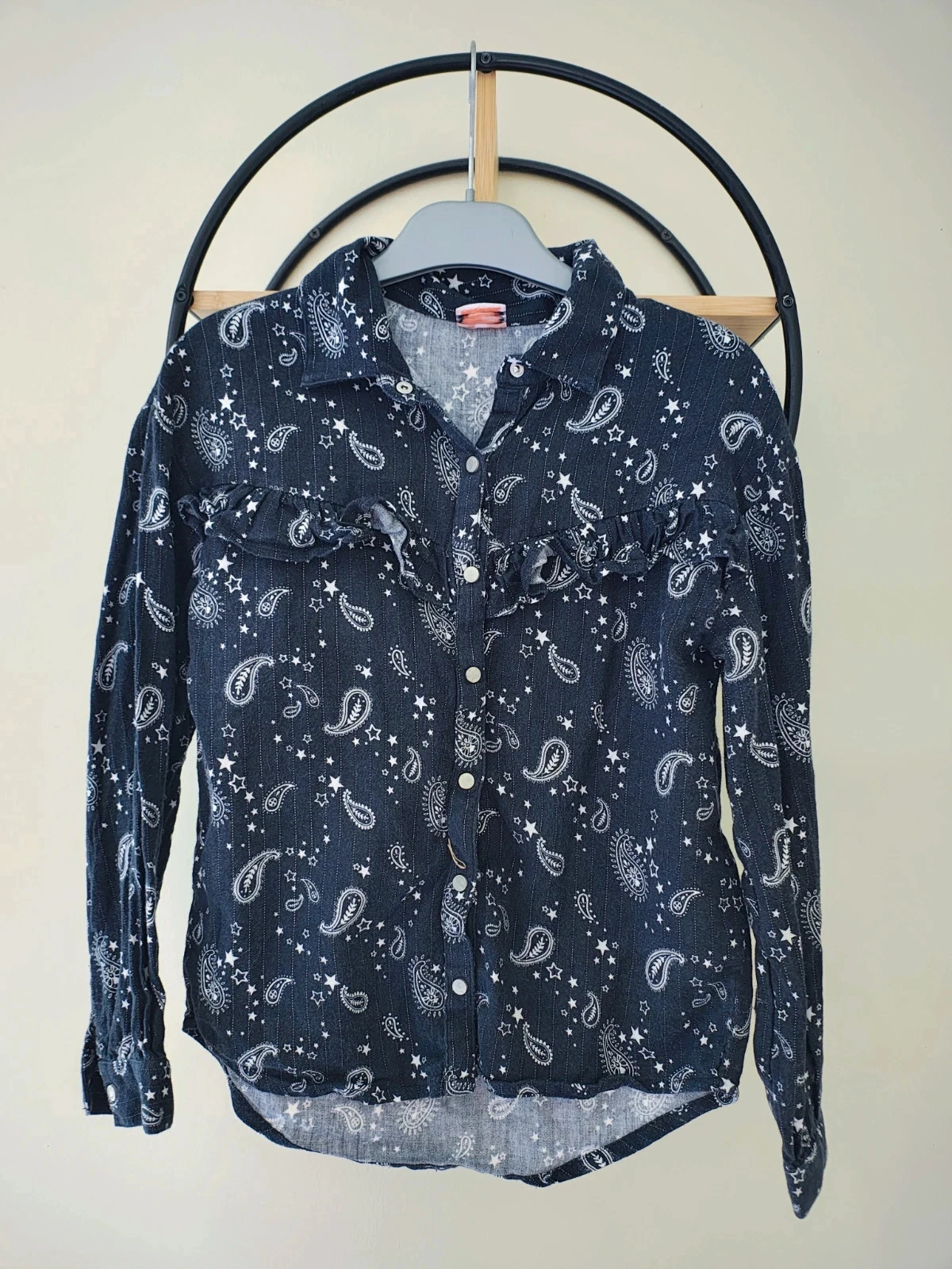10 ans blouse chemise tape a l'oeil ( gris foncé / noir)